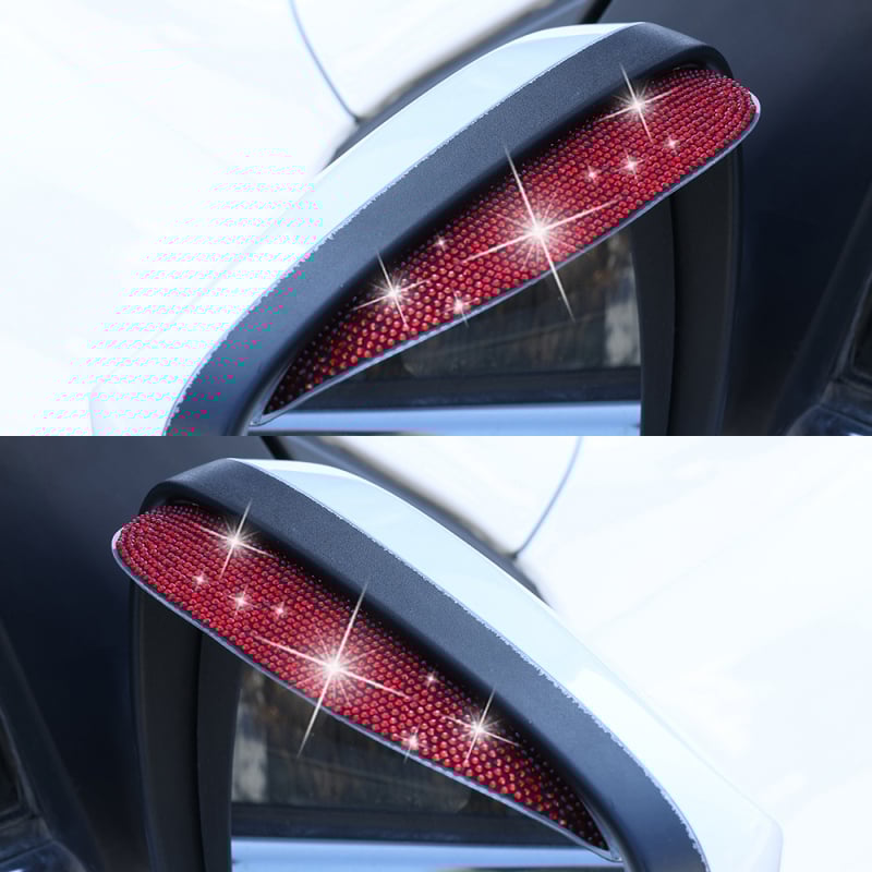 Диамантено украсено огледало за обратно виждане с дъждовен щит, PVC, залепване, универсална съвместимост, AT, опаковка 1–2 бр