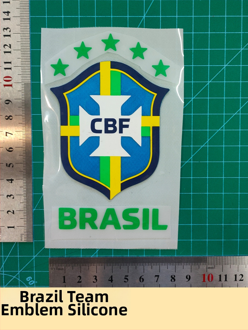 Silikónové nálepky čísiel a písmen na dres s logom Brazílie — tepelné prenosové nálepky na futbalové dresy
