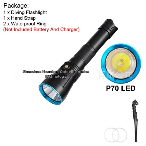 Potápačská LED baterka SST70/XHP70 LED, dvojité použitie – voda a zem, zobrazenie výkonu, telo z hliníkovej zliatiny