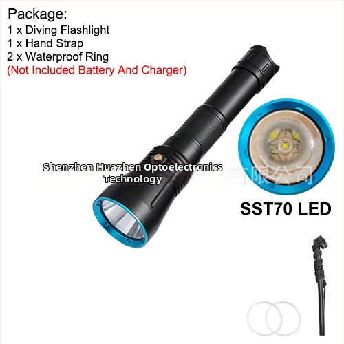 Potápačská LED baterka SST70/XHP70 LED, dvojité použitie – voda a zem, zobrazenie výkonu, telo z hliníkovej zliatiny