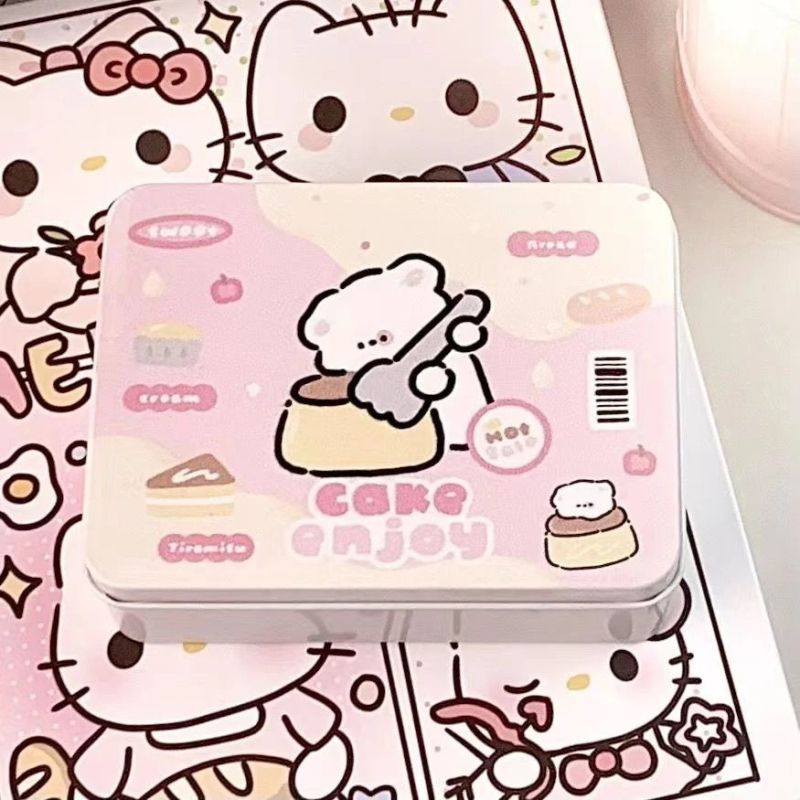 Metalna kutija za stolno skladištenje s dizajnom cartoon cute, kapacitet 200 ml, zatvoren poklopac