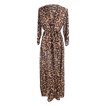 Leopard uzorka šifon plaža kardigan za plažu, dugačak, ležeran kroj, zaštita od sunca; Materijal: šifon; Sastav: 100% poliester; Podstava: poliester; Težina: 168 g
