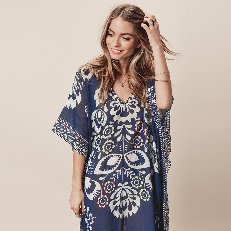 Bluza de bikini din chiffon cu decolteu în V, croială lejeră, căptușeală 100% poliester, țesătură chiffon, pentru plajă