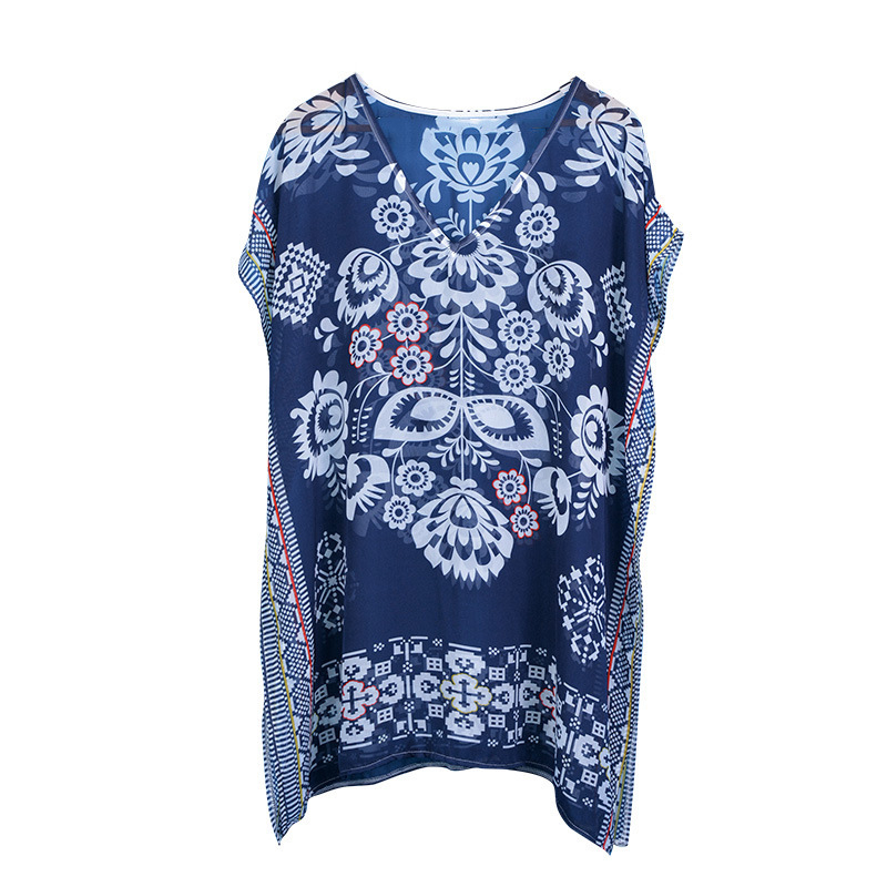Bluza de bikini din chiffon cu decolteu în V, croială lejeră, căptușeală 100% poliester, țesătură chiffon, pentru plajă