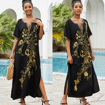 Rochie de plajă brodată din viscoză cu acoperire în stil robă; căptușeală din bumbac, 100% bumbac, greutate material: 240 g/m²
