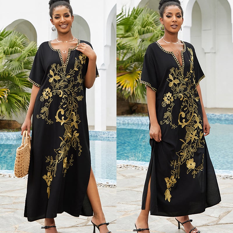 Rochie de plajă brodată din viscoză cu acoperire în stil robă; căptușeală din bumbac, 100% bumbac, greutate material: 240 g/m²