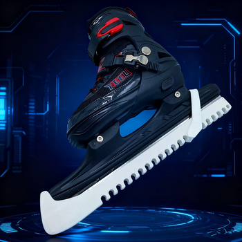 Jégkorcsolya pengéhez védőtok, PU felső rész, gumírozott talp, karbonacél penge, pengéje hossza 43