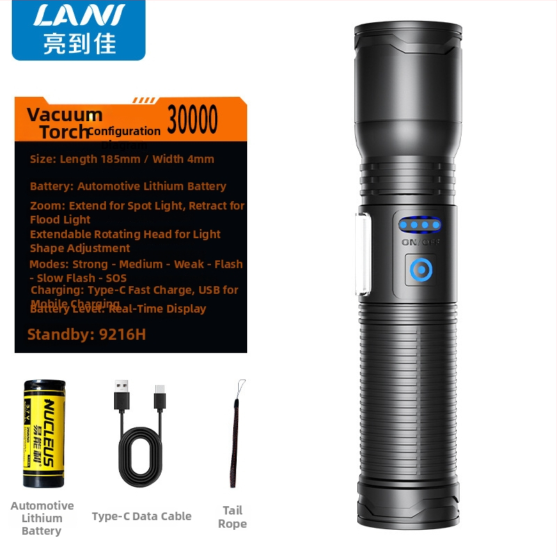 Lanternă LED cu zoom optic, corp din aliaj de aluminiu, baterie Li 26650, reîncărcabilă, sursă de lumină LED, rază peste 500 m