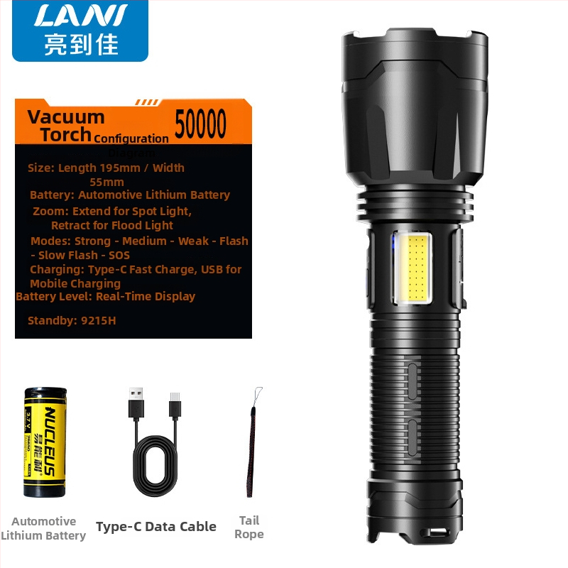 Lanternă LED cu zoom optic, corp din aliaj de aluminiu, baterie Li 26650, reîncărcabilă, sursă de lumină LED, rază peste 500 m