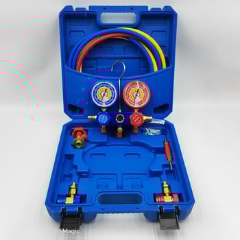 Set pentru climatizare auto cu grup de măsurare a fluorului, manometre duale, conexiune filet, precizie înaltă, Ø70