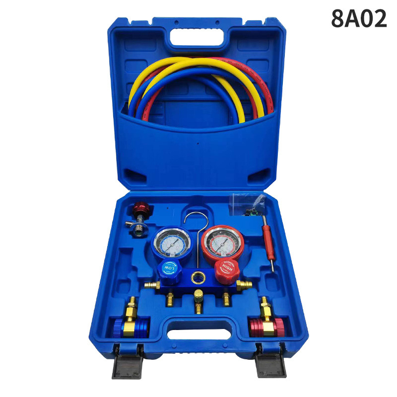 Set pentru climatizare auto cu grup de măsurare a fluorului, manometre duale, conexiune filet, precizie înaltă, Ø70