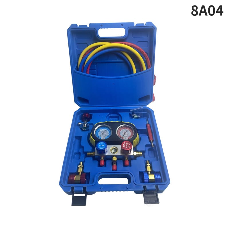 Set pentru climatizare auto cu grup de măsurare a fluorului, manometre duale, conexiune filet, precizie înaltă, Ø70