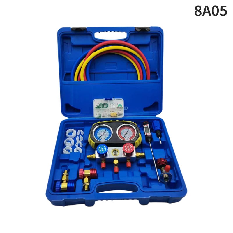 Set pentru climatizare auto cu grup de măsurare a fluorului, manometre duale, conexiune filet, precizie înaltă, Ø70