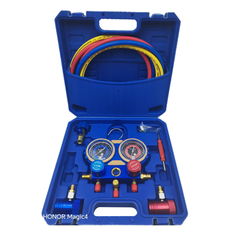 Set pentru climatizare auto cu grup de măsurare a fluorului, manometre duale, conexiune filet, precizie înaltă, Ø70