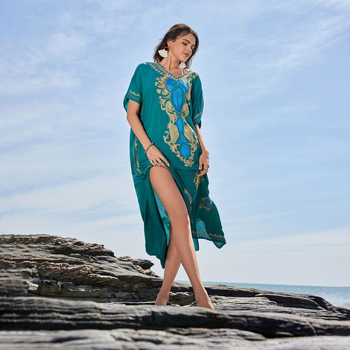 Strandkaftán fedőruha virágos gallérral, pulóver-stílusú bikini-blúz — poliészter anyag, poliészter bélés, 260 g, úszáshoz