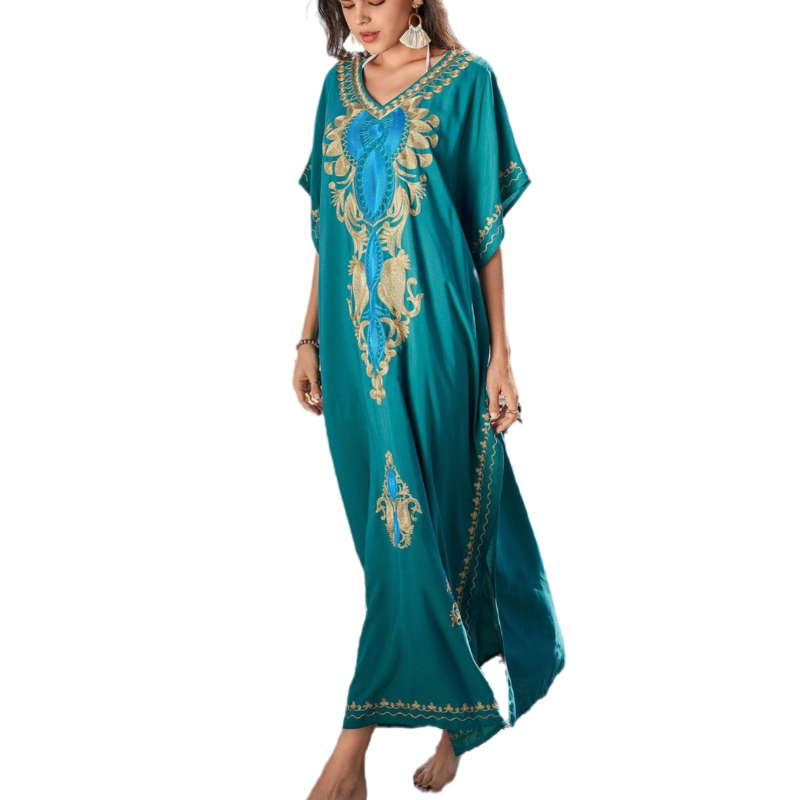 Strandkaftán fedőruha virágos gallérral, pulóver-stílusú bikini-blúz — poliészter anyag, poliészter bélés, 260 g, úszáshoz