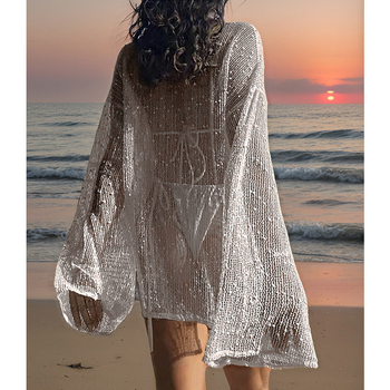 Slobodno pleteno bikini cover-up sa bočnim otvorom, prozirno, 100% poliester, podstava 100% poliester, 138 g/m²