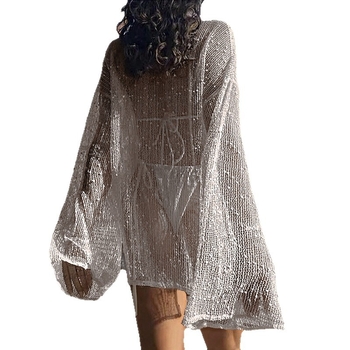 Slobodno pleteno bikini cover-up sa bočnim otvorom, prozirno, 100% poliester, podstava 100% poliester, 138 g/m²