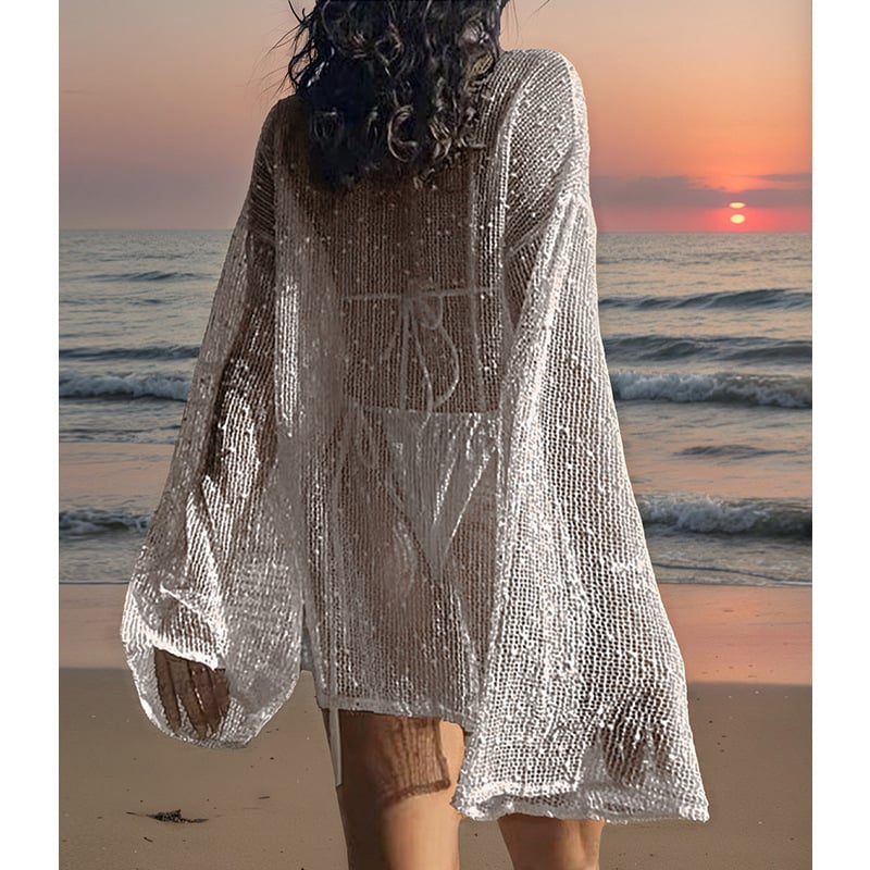 Slobodno pleteno bikini cover-up sa bočnim otvorom, prozirno, 100% poliester, podstava 100% poliester, 138 g/m²
