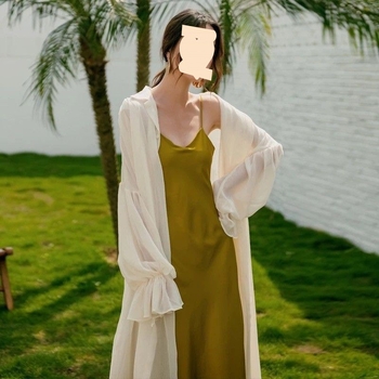 Női chiffon kardigán kabát polo gallérral, hosszú ujjú, gombos dizájn, 95% poliészter