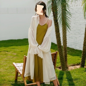 Női chiffon kardigán kabát polo gallérral, hosszú ujjú, gombos dizájn, 95% poliészter