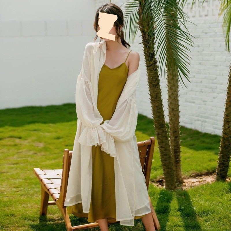 Női chiffon kardigán kabát polo gallérral, hosszú ujjú, gombos dizájn, 95% poliészter