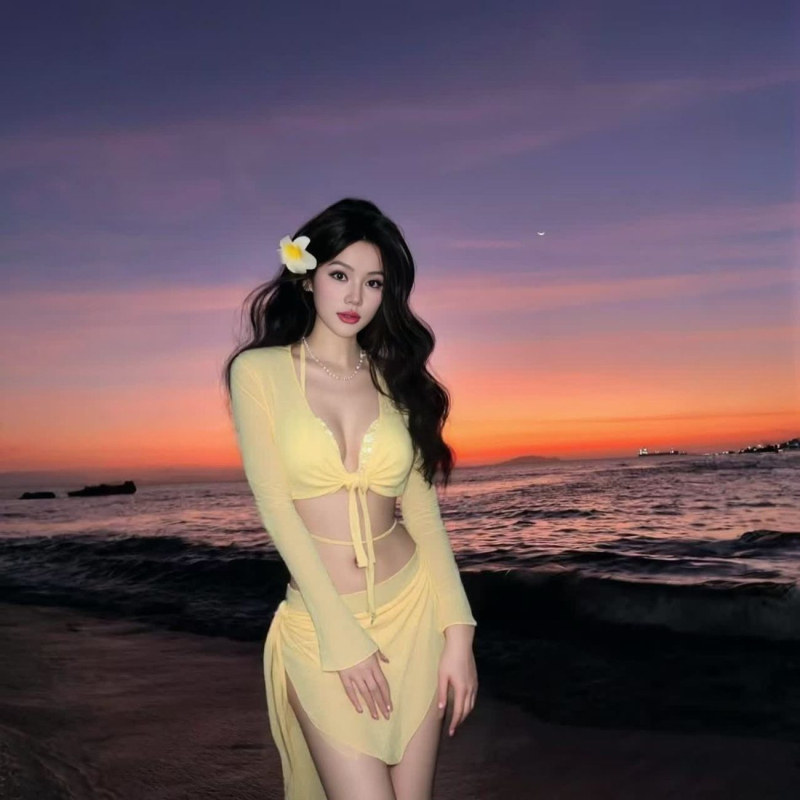 Női hosszú ujjú UV-védett fürdőruha szett - poliészter, gyorsan száradó, beépített melltartóbetétek, négy darabos készlet