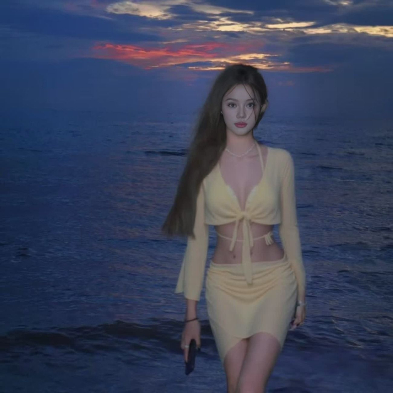 Női hosszú ujjú UV-védett fürdőruha szett - poliészter, gyorsan száradó, beépített melltartóbetétek, négy darabos készlet