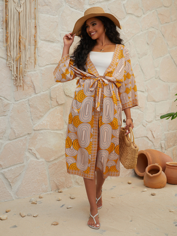 Plaža pokrivačka haljina za bikini, vanjska bluza u kimono stilu, zaštita od sunca, 100% poliester s podstavom, za odrasle žene, plivanje i hodanje po vodi
