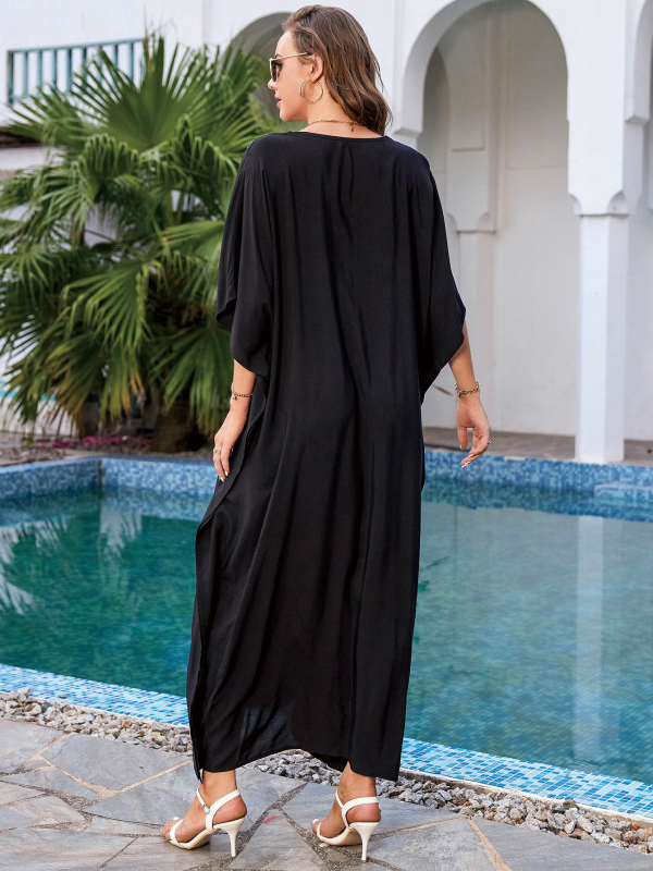 Sugarlotus Haljina za plažu s izšivanjem i dubokim V izrezom, materijal rayon, podstava pamuk, 270 g