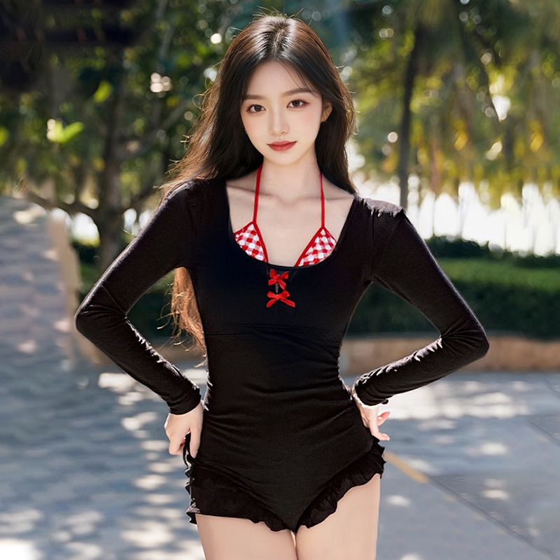 Baiya costum de baie întreg pentru femei, mâneci lungi, cu căptușeală la bust, fără sârmă sub sân, material Milk Silk, poliester 94%, căptușire poliester