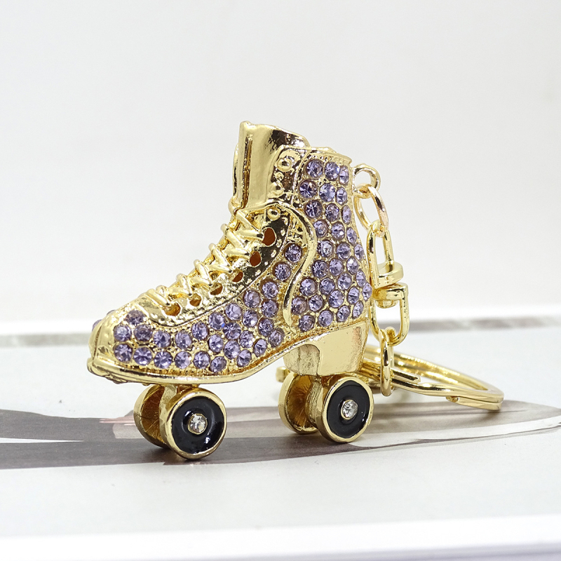 XDPQQ Privjesak za ključeve u obliku skateboarda, 3D metalni spoj, dvostrane dijamantne ukrase, korejskog stila