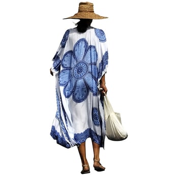 Rochie-acoperitoare de plajă din viscoză, imprimeu, croială lejeră, 220 g/m², protecție solară