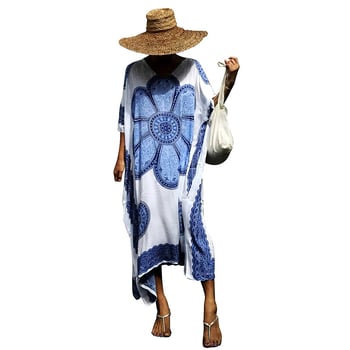 Rochie-acoperitoare de plajă din viscoză, imprimeu, croială lejeră, 220 g/m², protecție solară