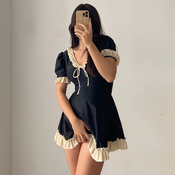 Costum de baie întreg pentru femei, cupe bustului și suport solid, material poliester, mâneci scurte, design conservator