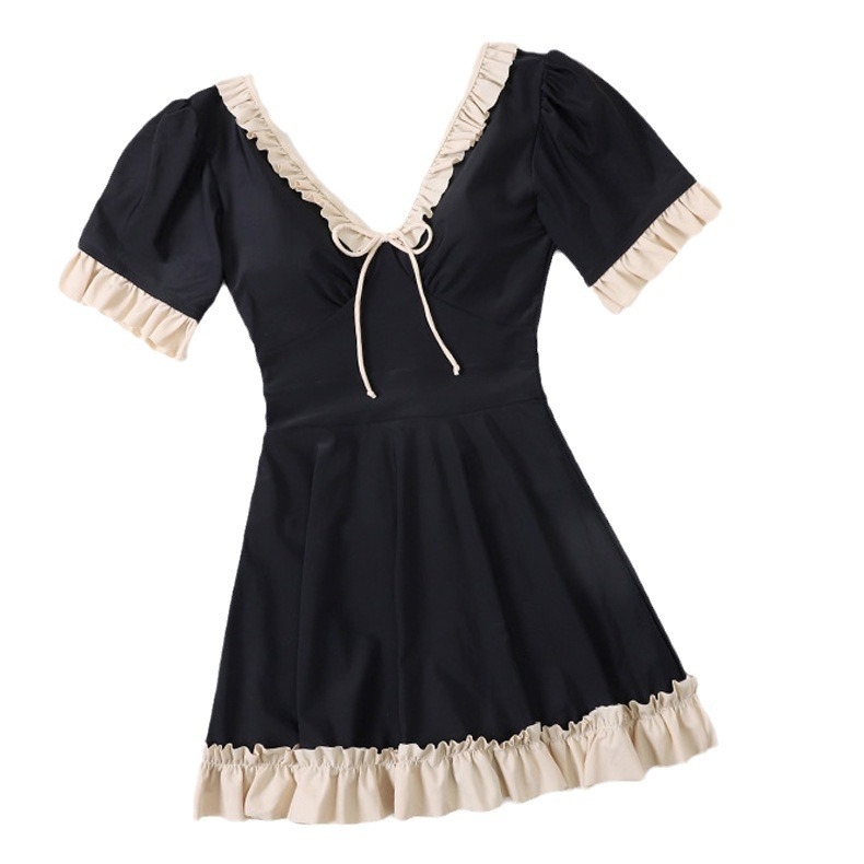 Costum de baie întreg pentru femei, cupe bustului și suport solid, material poliester, mâneci scurte, design conservator