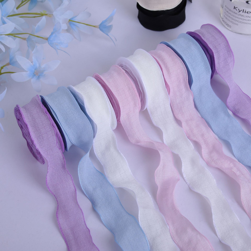 Čipkasta traka za bukete — Materijal: traka, plisirana čipka, rub s oblikom lotusovog lista, DIY pakiranje buketa