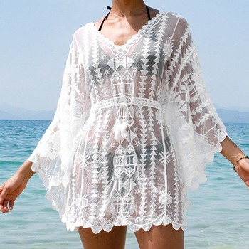 Čipkasta plažna bluza za bikini, široki kroj; Materijal: Čipka; Sastav: 100% Poliester; Podstava: Poliester; Težina: 181 g; Stil: Plažni par-komplet