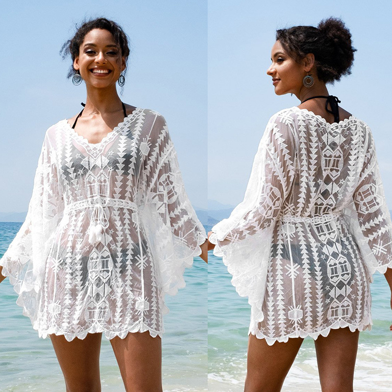 Čipkasta plažna bluza za bikini, široki kroj; Materijal: Čipka; Sastav: 100% Poliester; Podstava: Poliester; Težina: 181 g; Stil: Plažni par-komplet
