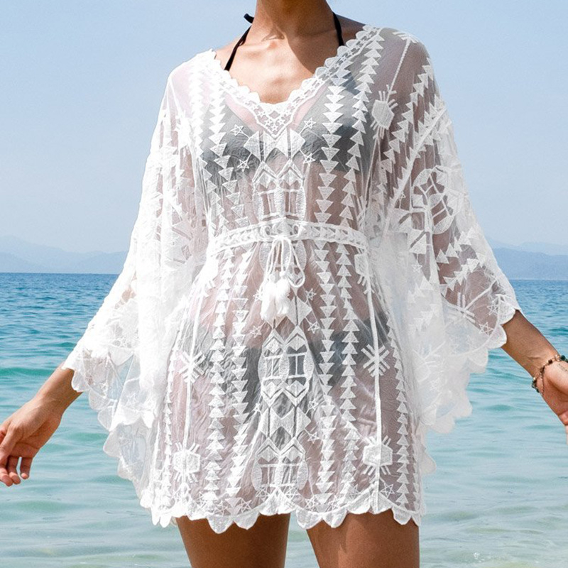 Čipkasta plažna bluza za bikini, široki kroj; Materijal: Čipka; Sastav: 100% Poliester; Podstava: Poliester; Težina: 181 g; Stil: Plažni par-komplet