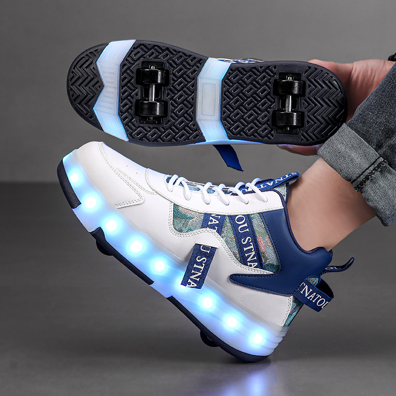 Dječje Heelys s osam kotača, svjetleće transformirajuće rolerice, PU kotači, dvostruki red