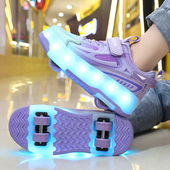 Yitu dječje Heelys tenisice s dvostrukim kotačem, PU kotači, prozračne, svjetleće i punjive
