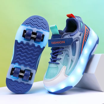 Yitu dječje Heelys tenisice s dvostrukim kotačem, PU kotači, prozračne, svjetleće i punjive