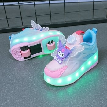 Lányok Heelys görkorcsolyás cipő, kettős kerékkel és fényekkel, 2024 tavasz, felső rész hálóanyagból, kapcsos zárás, karikatúra mintázat