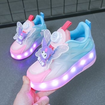 Lányok Heelys görkorcsolyás cipő, kettős kerékkel és fényekkel, 2024 tavasz, felső rész hálóanyagból, kapcsos zárás, karikatúra mintázat