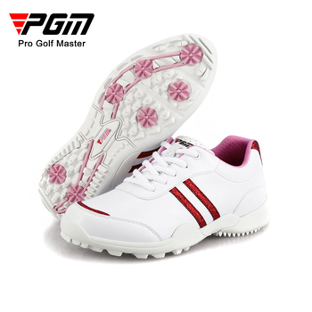 PGM női golfcipő – vízálló, légáteresztő, felső rész mikrorostbőr, párhuzamos csíkos mintázat, csúszásmentes gumitalp