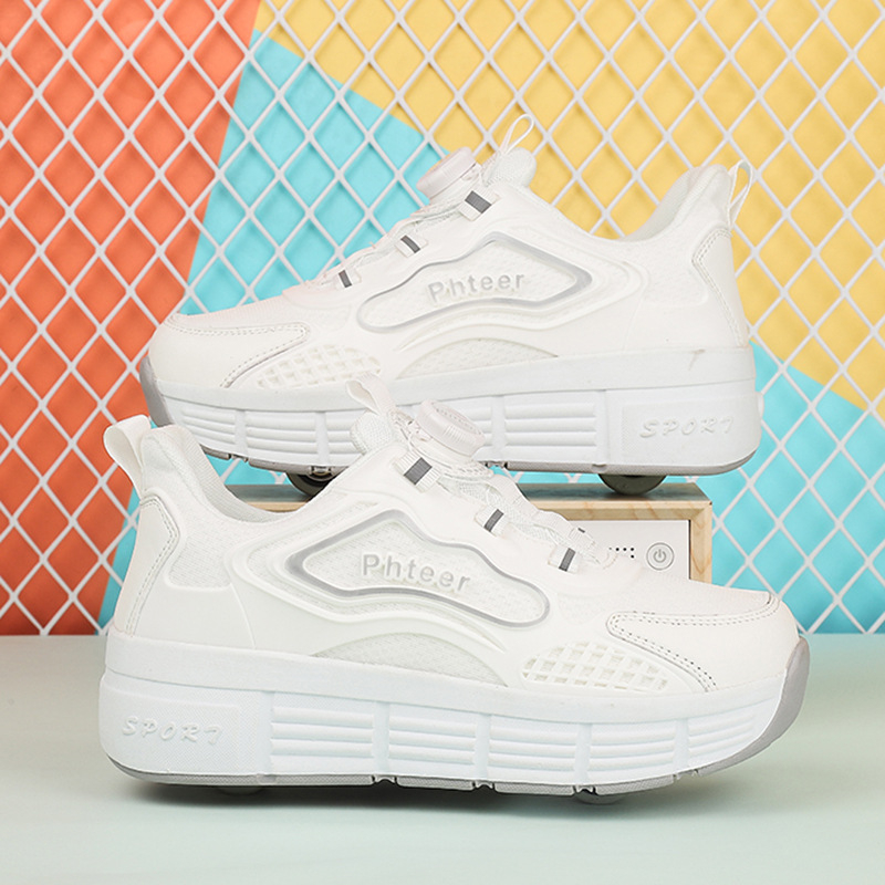 PHTEER Gyerekek Dupla Kerék PU Görkorcsolya Cipő - Uniszex