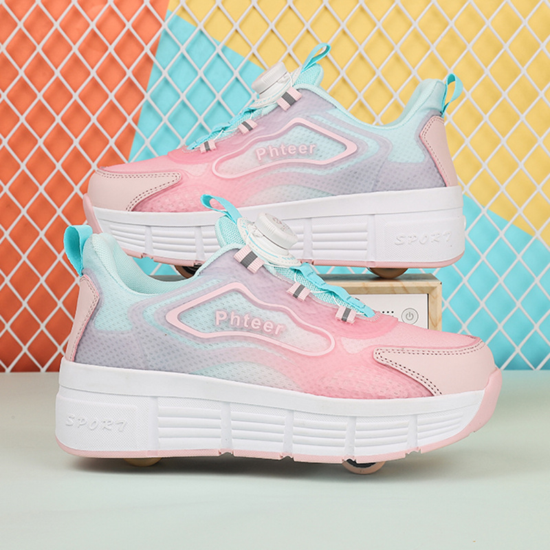 PHTEER Gyerekek Dupla Kerék PU Görkorcsolya Cipő - Uniszex