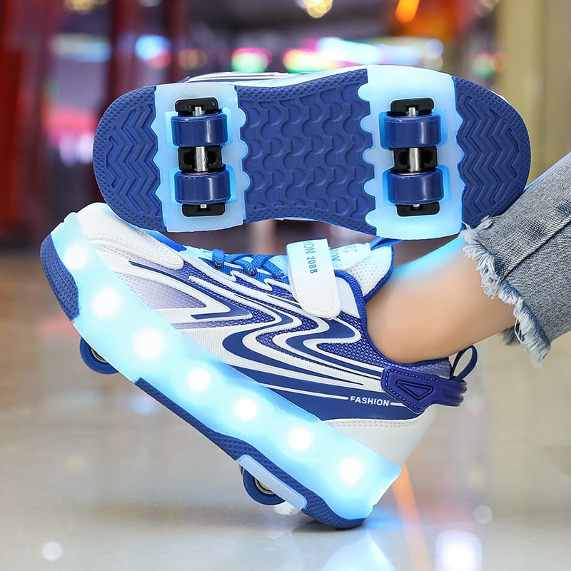 Детски четириколесни светещи ролерки – PU колела, марка Yitu, обувки в стил Heelys