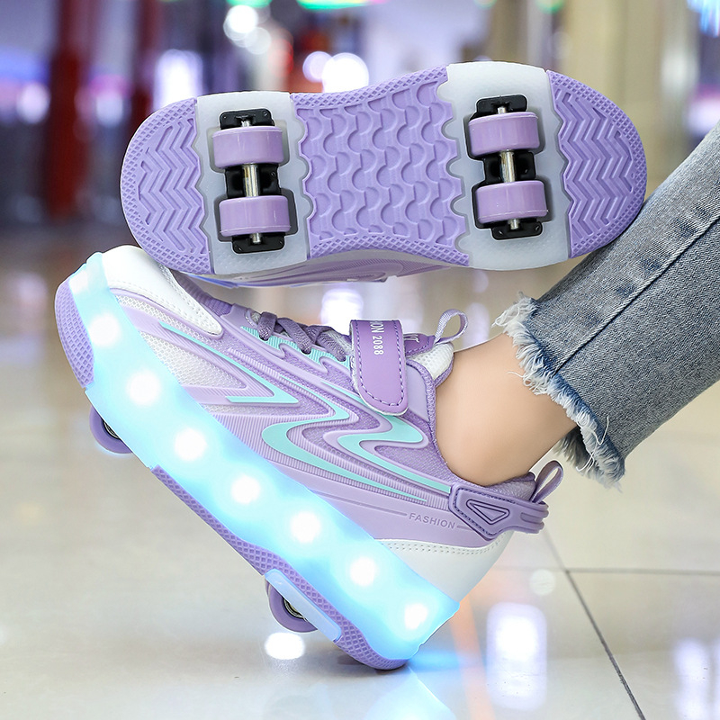 Детски четириколесни светещи ролерки – PU колела, марка Yitu, обувки в стил Heelys